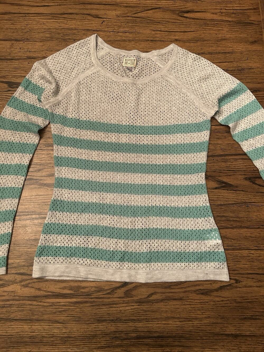 Converse One Star Medium Open Knit Grey & Turquoise Striped Sweater Size S